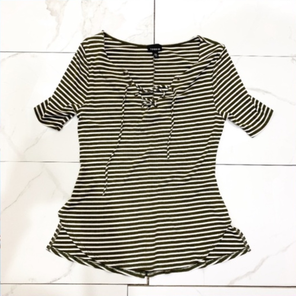 Torrid Striped Lace Up Tee